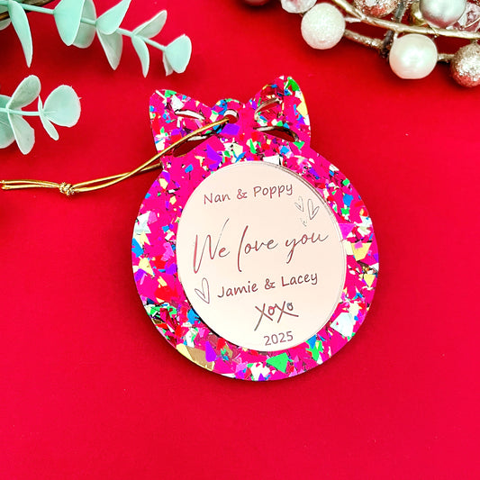 Pink Grandparent "Love you" Personalised Christmas Ornament **PRE-ORDER** 2025