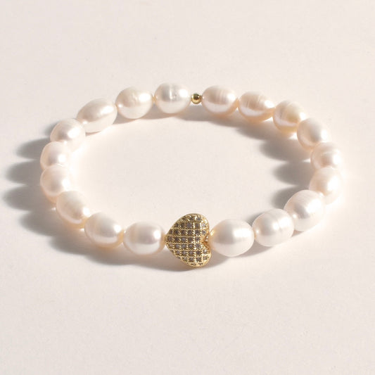 Shelly Elastic Pearl Bracelet - Gold