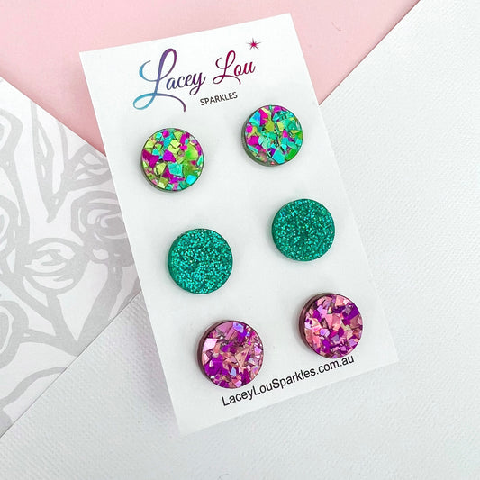 Peacock Glittery Stud Set - Acrylic Earring set