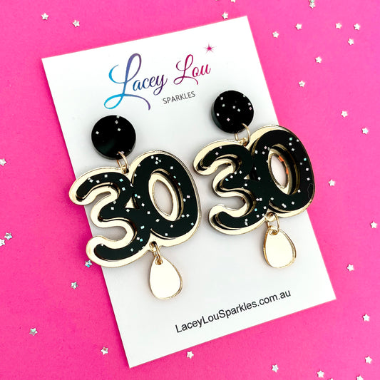 30th Birthday Statement Acrylic Earrings - Black