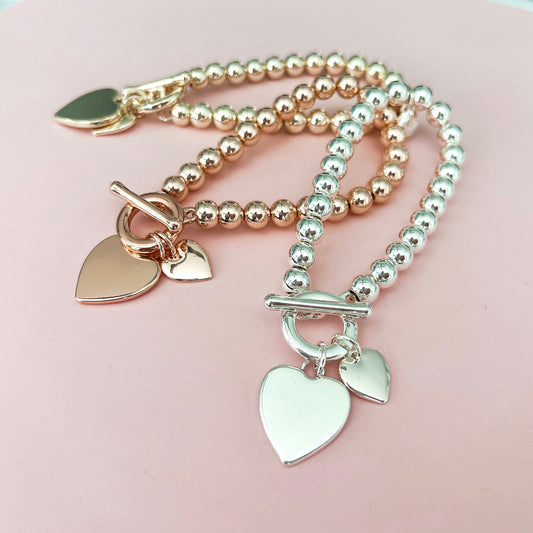 Jules Metal Bracelet with Double Heart Pendant