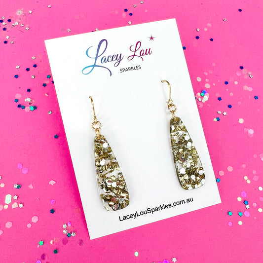 Silver & Gold Long Drop Dangle - Acrylic Earrings