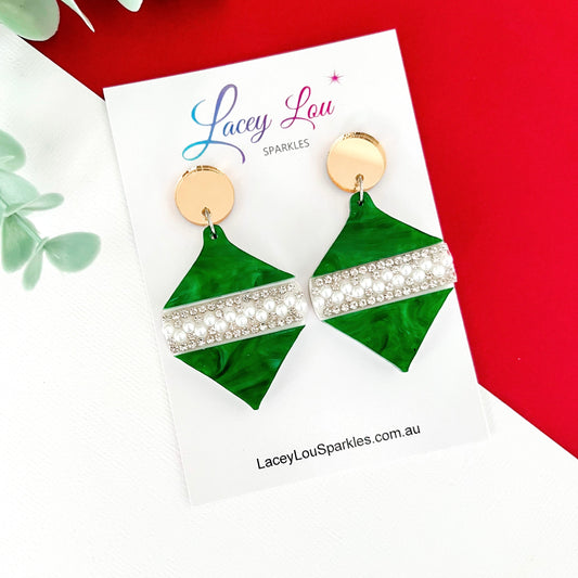 ‘Oh So Glamorous’ Statement Christmas Earrings - Green Swirl