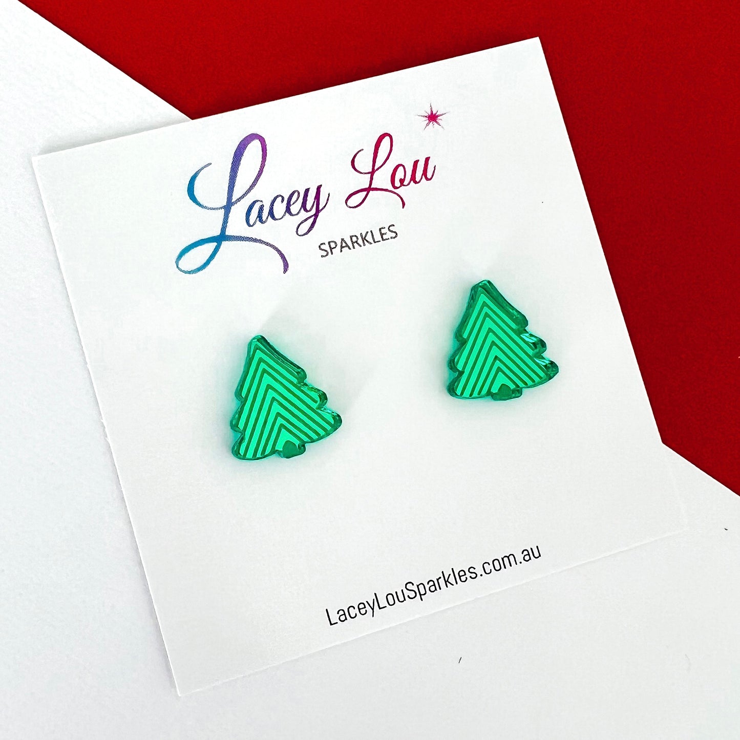 Geometric Christmas Tree Stud Earrings - Green