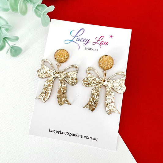 Elegant Gold Bow Christmas Hoop Earrings