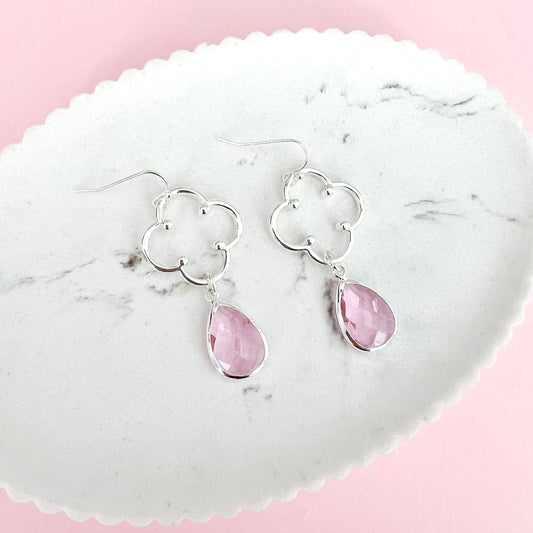 Camilla Pink Drop Earrings in Silver