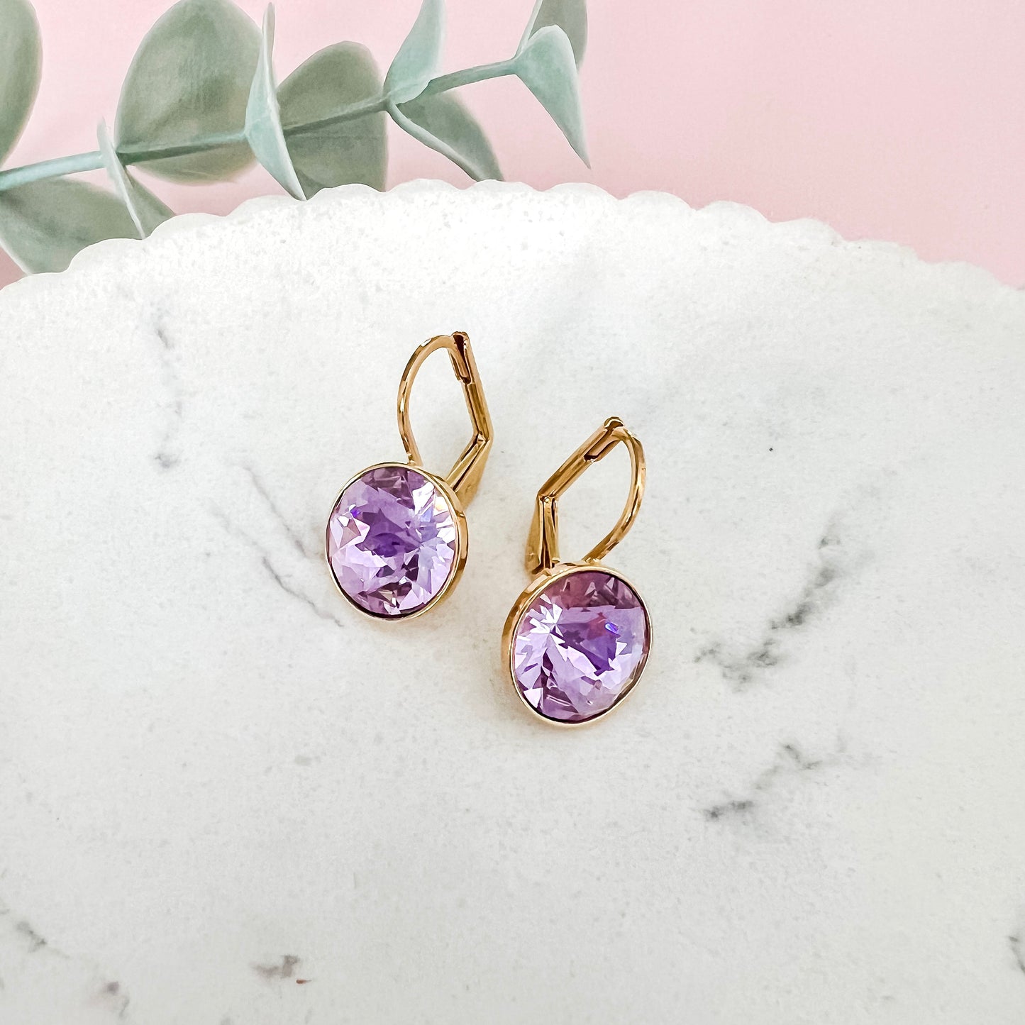 Crystal Bella Dangle Earrings - 12mm Violet (Gold)