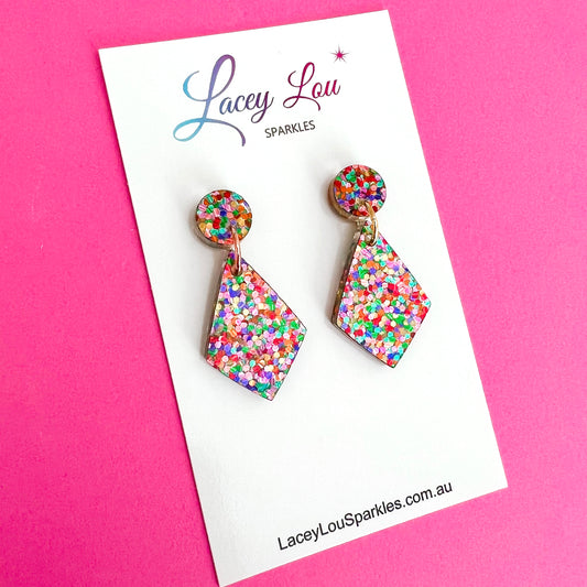 Small Abstract Dangle - Strawberry Confetti Acrylic Earrings