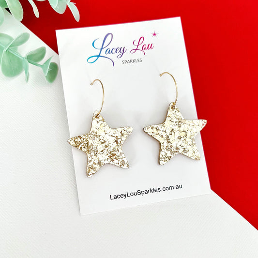 Glitter Christmas Star Hoop Earrings - All Gold