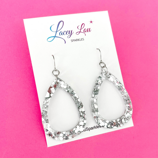 “Wendy” Silver Teardrop Acrylic Dangle Earrings