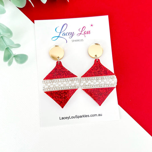 ‘Oh So Glamorous’ Statement Christmas Earrings - Red Glitter