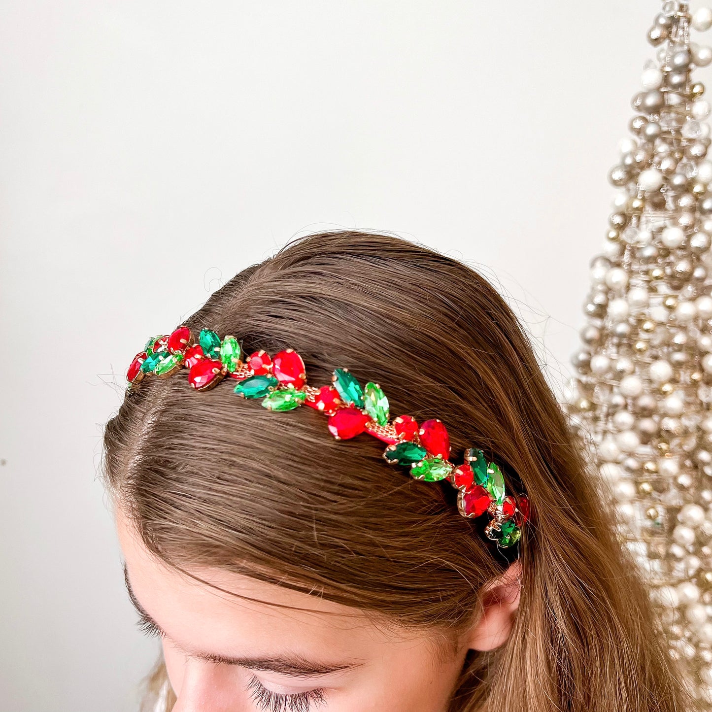 Red & Green Rhinestone Christmas Headband