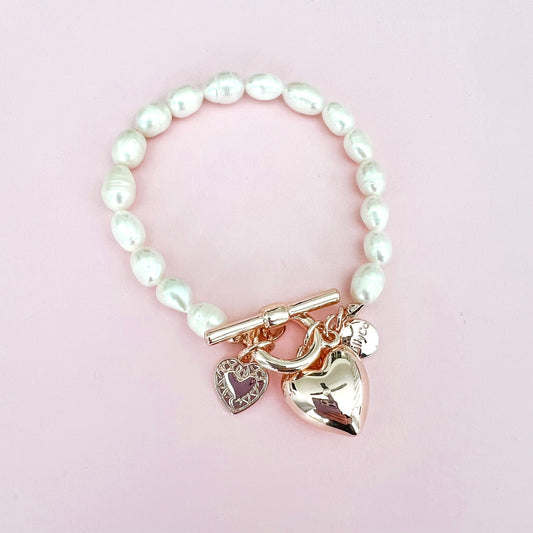 Hearts Pearl Bracelet - Ivory / Rose Gold