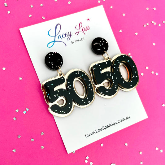 50th Birthday Statement Acrylic Earrings - Black