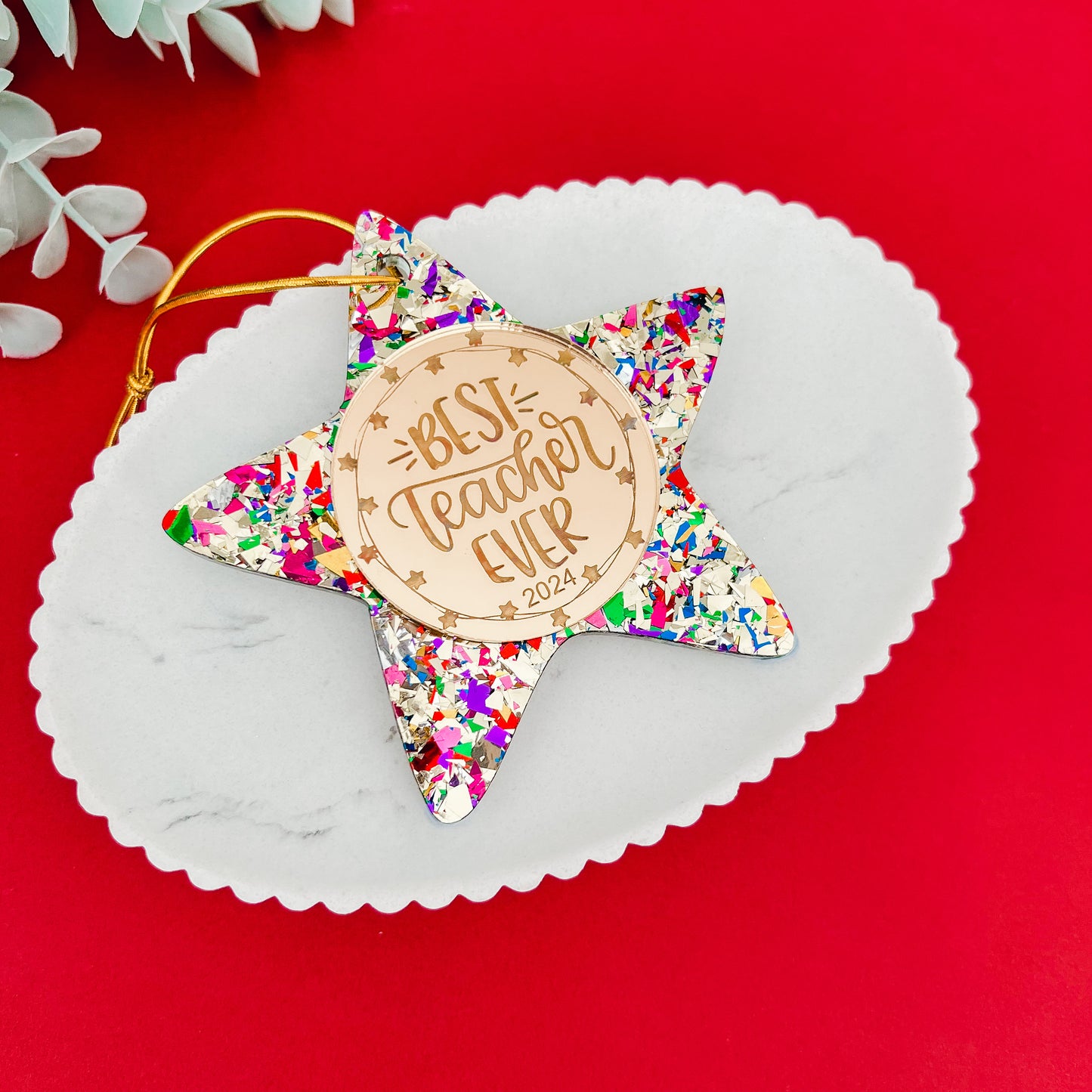 Gold Rainbow Star Personalised Teacher Christmas Bauble **PRE-ORDER**