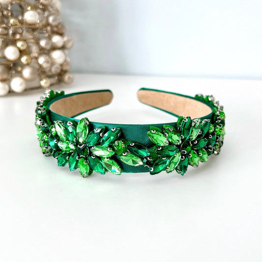 Green Jeweled Statement Christmas Headband