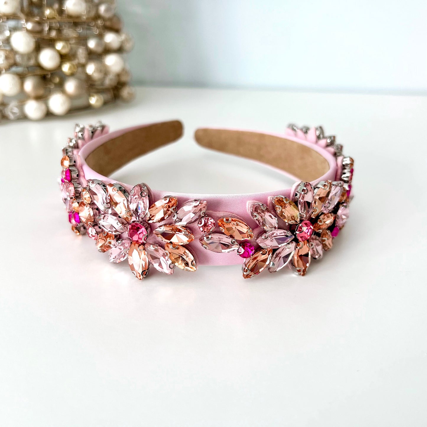 Pale Pink Flower Jeweled Statement Headband *Pre-order*