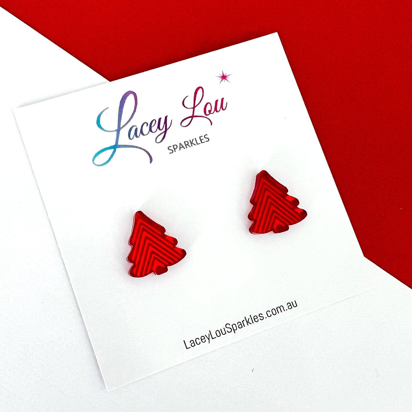 Geometric Christmas Tree Stud Earrings - Red