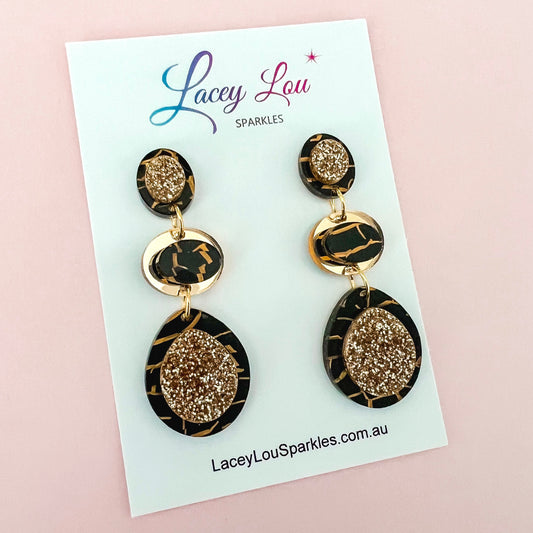 Black and Gold Tiger Acrylic Dangle Earring