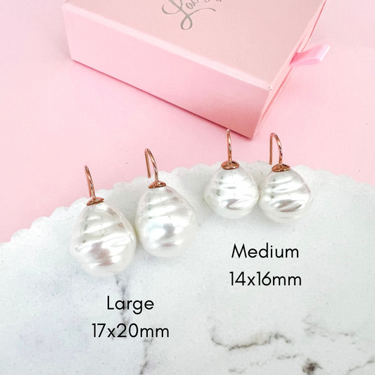 Large Spanish Pearl Earrings - Ivory / Rose Gold