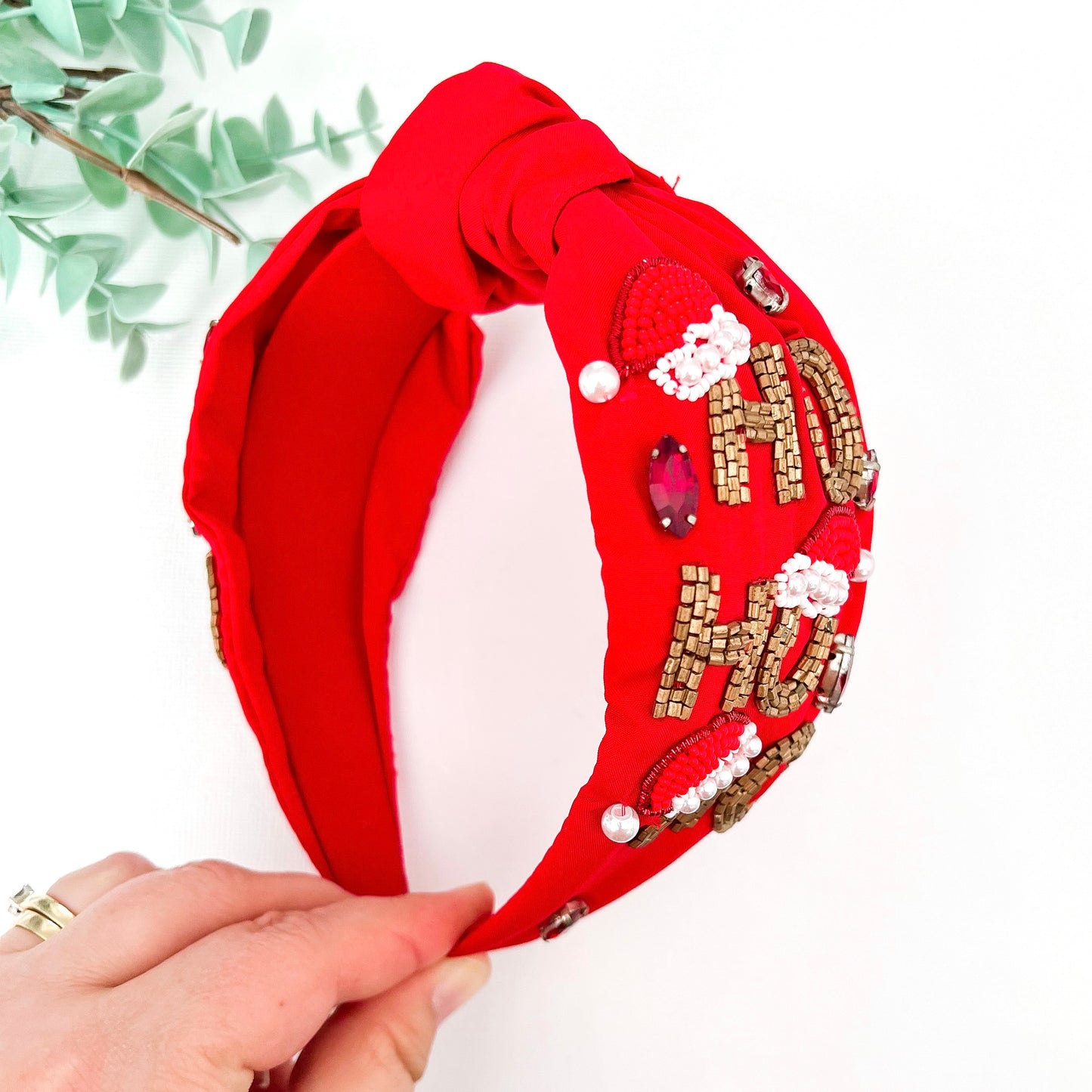 Beaded Red Ho Ho Ho Christmas Headband