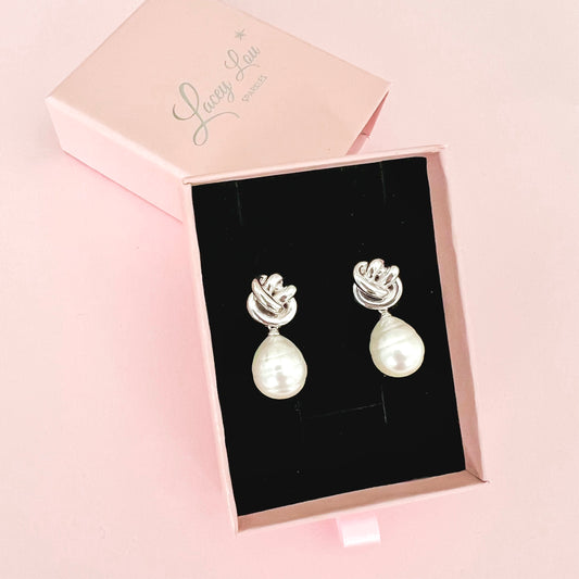Lovers Knot Spanish Pearl Earrings - Ivory / Silver