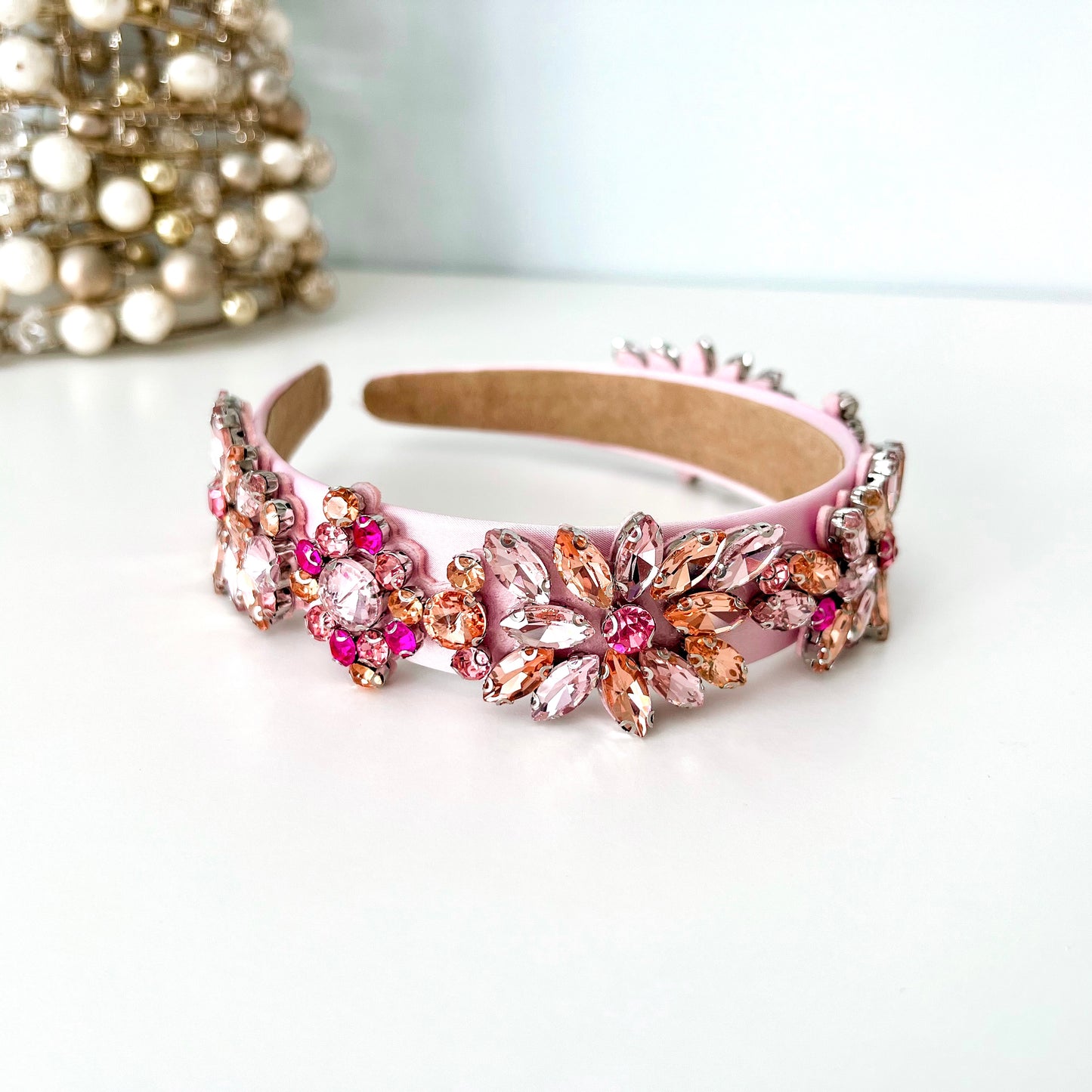 Pale Pink Flower Jeweled Statement Headband *Pre-order*