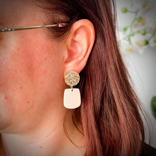 Small Beige & Rose Gold Acrylic Dangle Earring