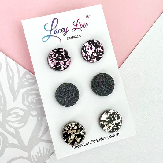 Glittery Heart Stud Set - Acrylic Earring set