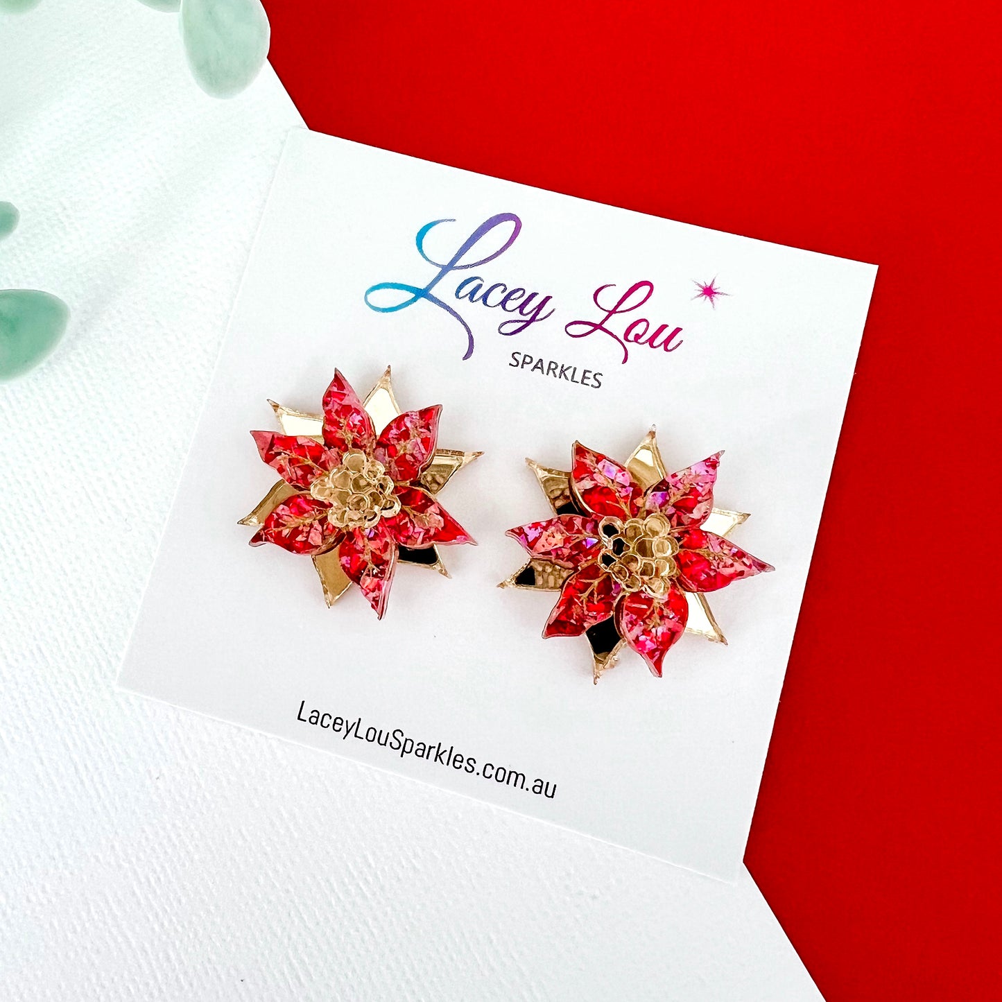 Small Poinsettia Christmas Stud Earrings - Rose/Gold