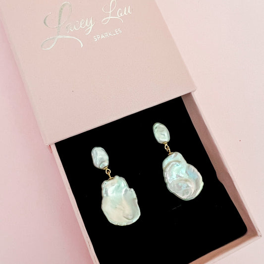 *SECONDS* Natural Baroque Keshi Pearl Drop Earrings