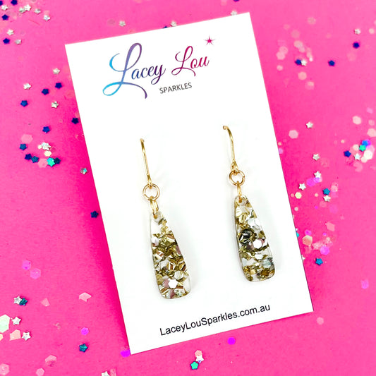 Silver & Gold Baby Long Drop Dangle - Acrylic Earrings