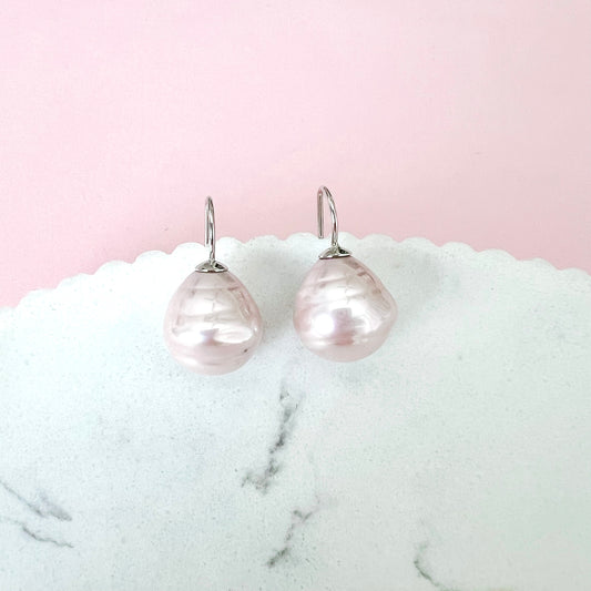 Medium Spanish Pearl Earrings - Pale Pink / Silver