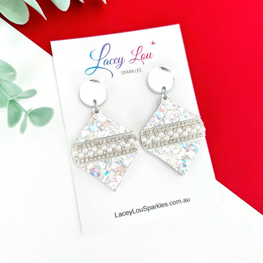 ‘Oh So Glamorous’ Statement Christmas Earrings - Silver Glitter