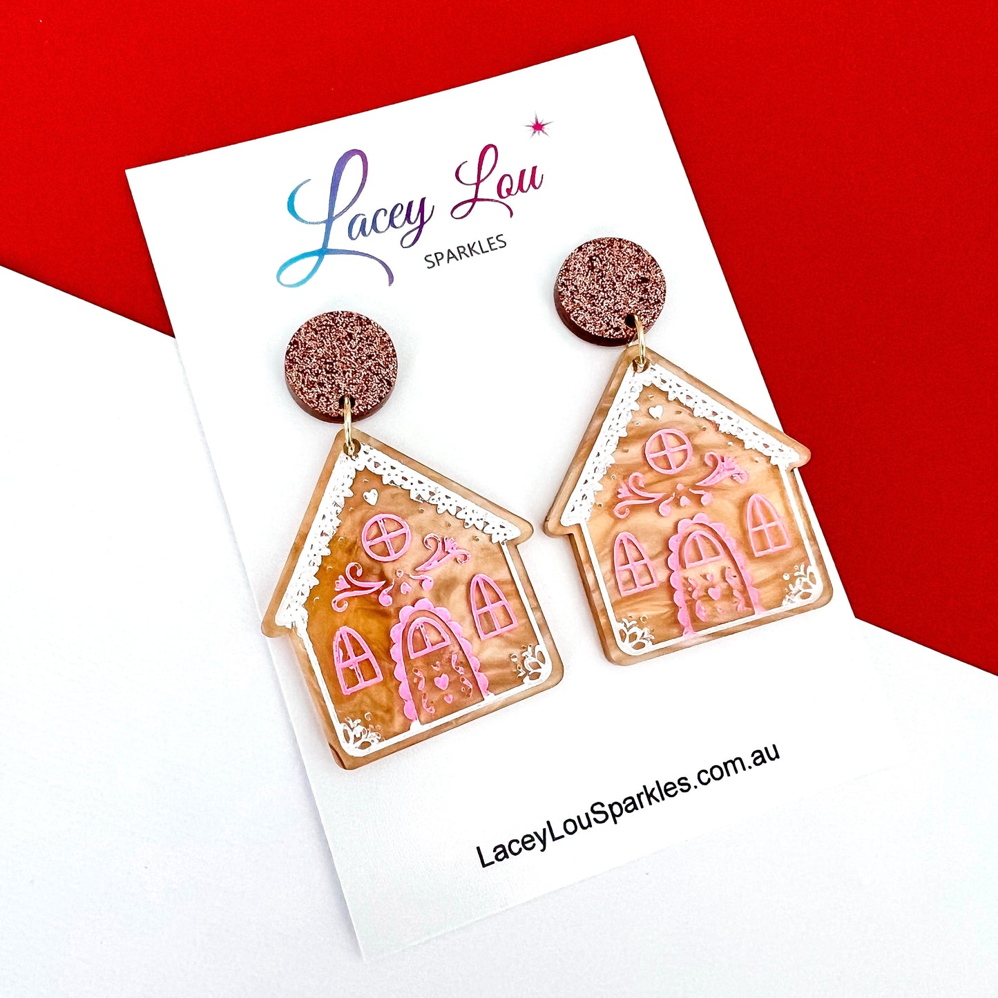 Caramel Statement Gingerbread House Earrings