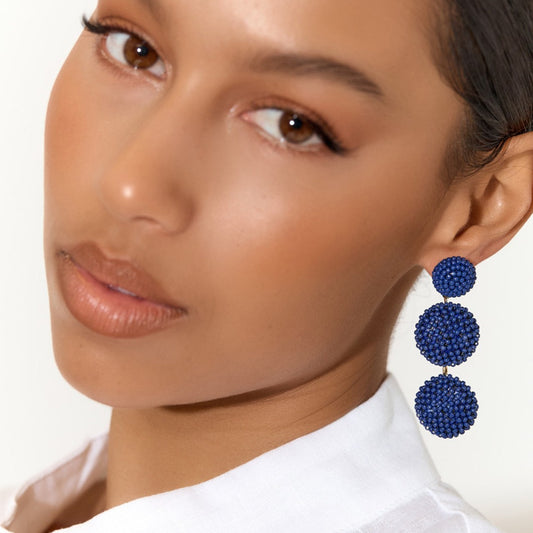 Beaded Dangle Statement Earrings - Navy