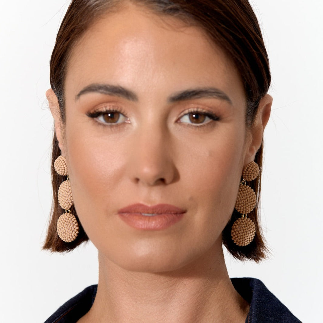 Beaded Dangle Statement Earrings - Beige