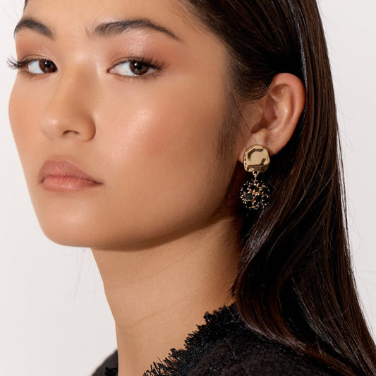 Alice Black Crystal Gold Statement Earrings