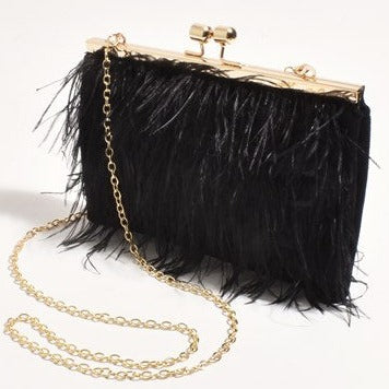 Black Feather Luxe Clutch Bag