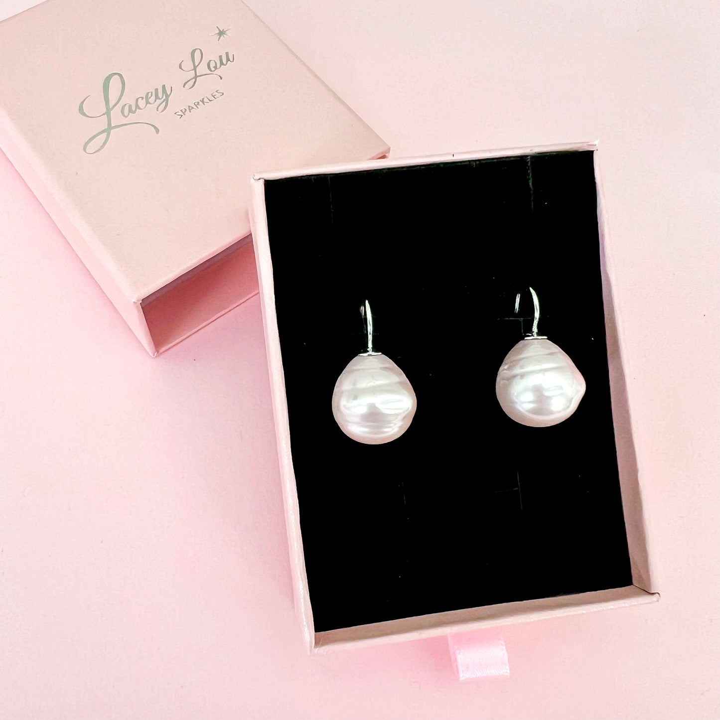 Large Spanish Pearl Earrings - Pale Pink / Silver