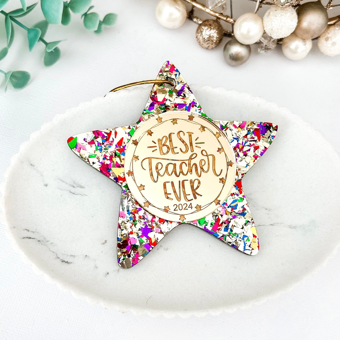 Gold Rainbow Star Personalised Teacher Christmas Bauble **PRE-ORDER**