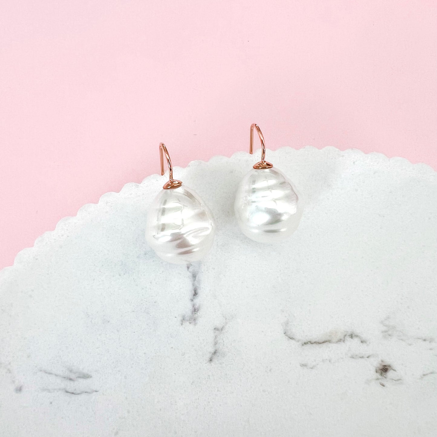 Large Spanish Pearl Earrings - Ivory / Rose Gold