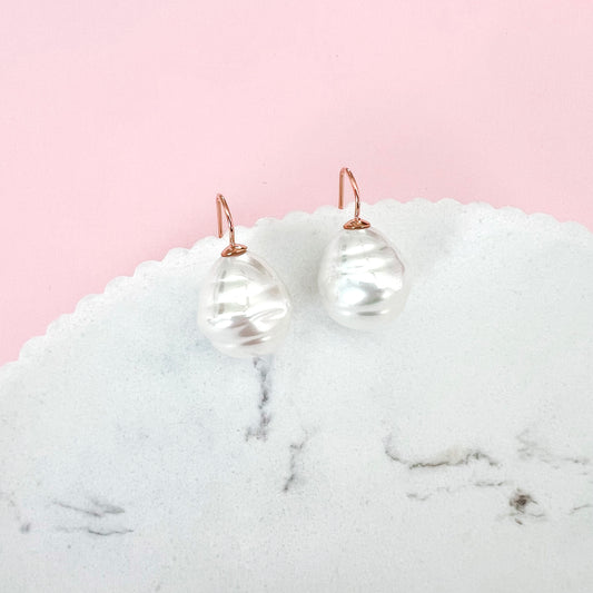 Large Spanish Pearl Earrings - Ivory / Rose Gold