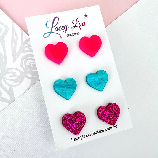 Hearts Stud Set - Acrylic Earring set