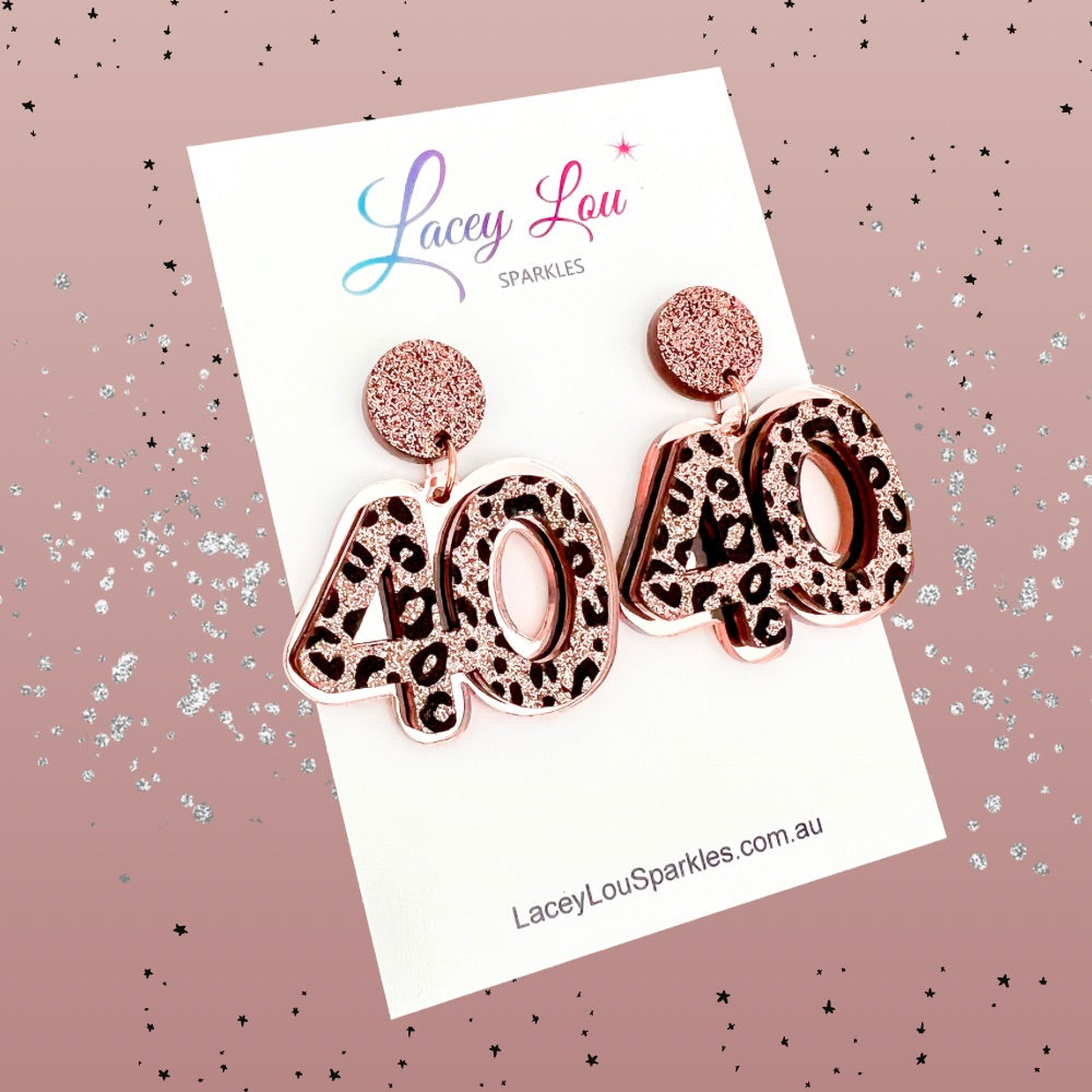 40th Birthday Statement Acrylic Earrings - Leopard Simple