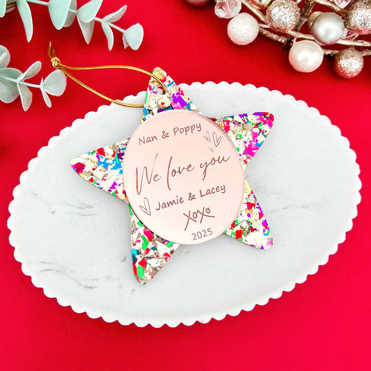 Gold Grandparent "Love you" Personalised Christmas Ornament **PRE-ORDER** 2025