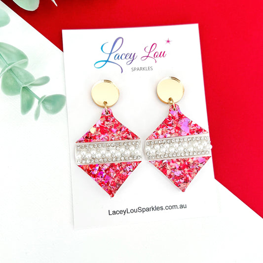 ‘Oh So Glamorous’ Statement Christmas Earrings - Rose Glitter