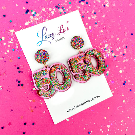 50th Birthday Statement Acrylic Earrings - Confetti