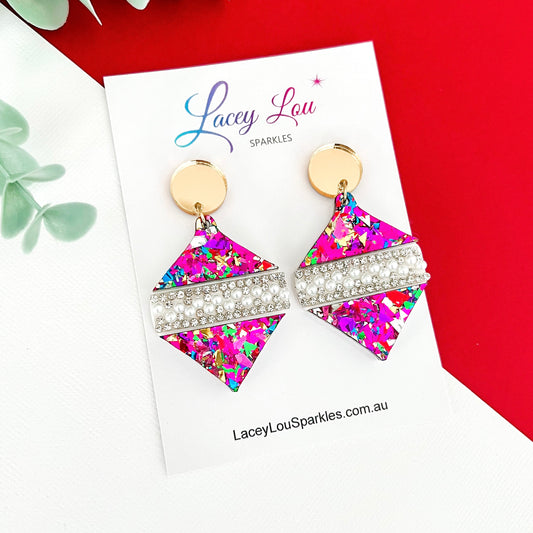 ‘Oh So Glamorous’ Statement Christmas Earrings - Rainbow Glitter