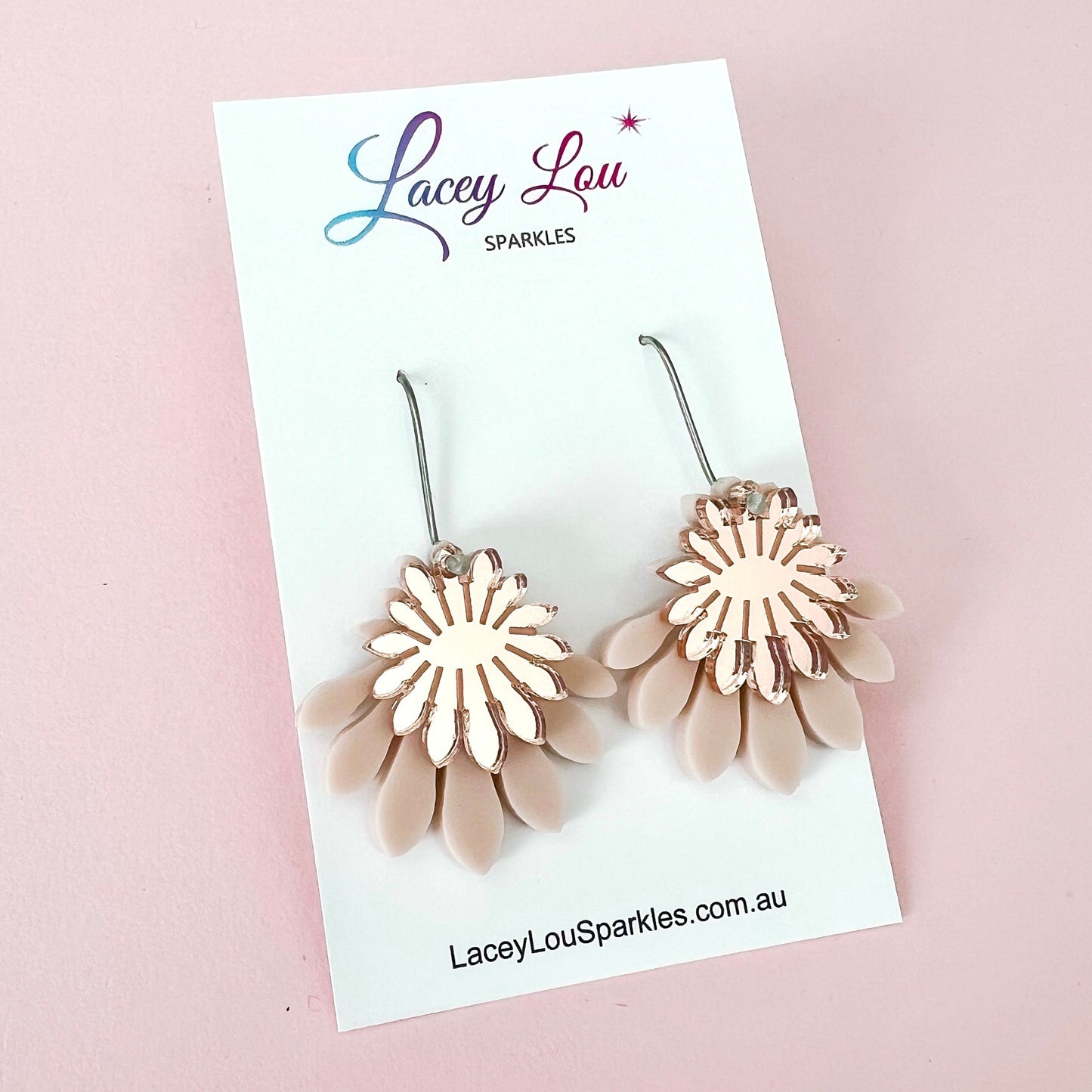 Medium Flower Frill Statement Dangle - Beige Acrylic Earrings